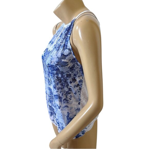 INC Womens Size Small Sheer Floral Print Sequined Keyhole Neck Tank Top Shirt - Picture 2 of 7